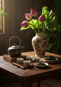 Warm, rustic Vietnamese tea set