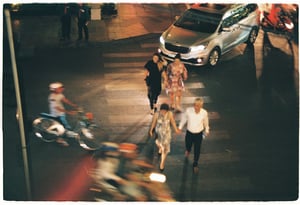 Crossing a busy street
