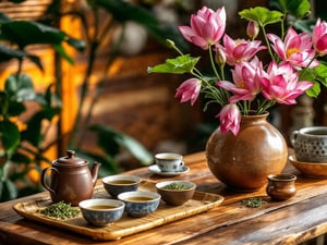 Warm, rustic Vietnamese tea set