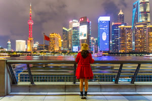 Girl looking afar in Shanghai
