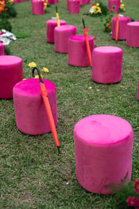 Pinky Umbrella and Stool Decoration
