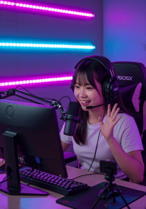 Cô gái trẻ đang livestream game