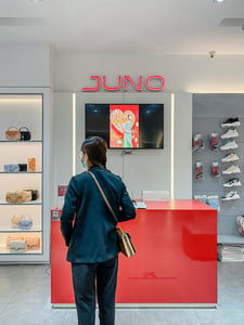 A customer waiting at checkout counter