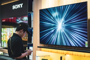 Thanh niên dùng thử PS5 trong cửa hàng Sony