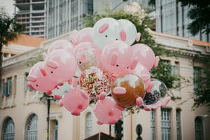 Chùm bong bóng hình những chú heo