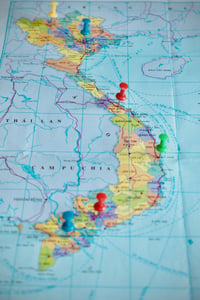 Colorful Pushpins on Viet Nam Map
