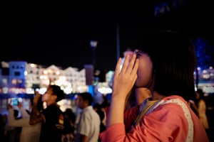 Little girl watching a light show