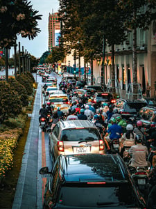 Rush hour traffic on Nguyen Hue Street