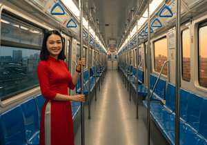 Vietnamese Ao Dai on Metro Train