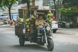 Xe ba gác bán dừa tươi