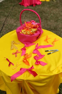 Pinky Bows at a wedding