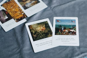 Tarot cards with fine art paintings and love quotes