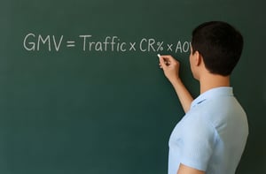 Man writing e-commerce GMV formula