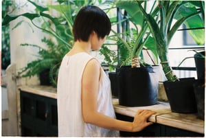 Cô gái ngắm nhìn khu vườn