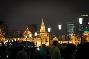 Crowed tourists on The Bund, Shanghai