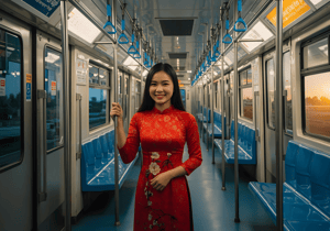 Vietnamese Ao Dai on Metro Train