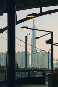 Landmark 81 and the Vinhome Central Park residential buildings on the horizon