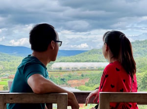An old couple looking afar
