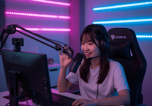 Cô gái trẻ đang livestream game