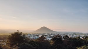 Lonely mountain in the sunrise