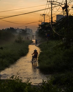 Bicycle on a floody road