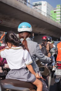 Mom and child on their way to school