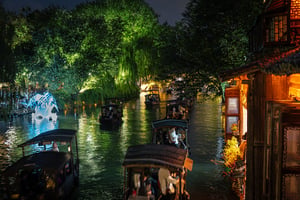 Thuyền cổ trên sông Ô Trấn