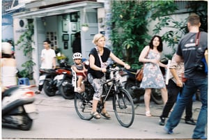 Foreign tourists cycling