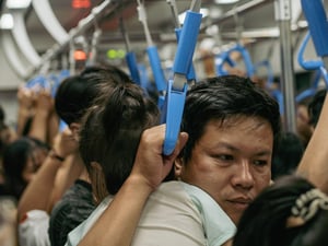 Crowded metro train in Saigon