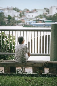Bà lão bên bờ kè công viên Tầm Vu, Thanh Đa