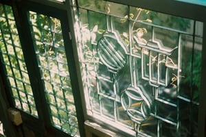 Ánh sáng chiếu qua khung cửa kính cũ