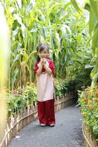 Em nhỏ dạo vườn xuân