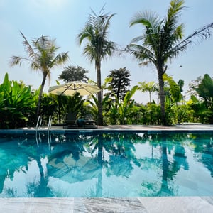 A relaxing swimming pool in a resort
