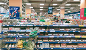 Supermarket Lines of Shelves