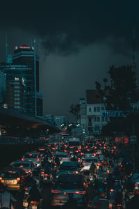 Prudential under the dark sky, over bad traffic