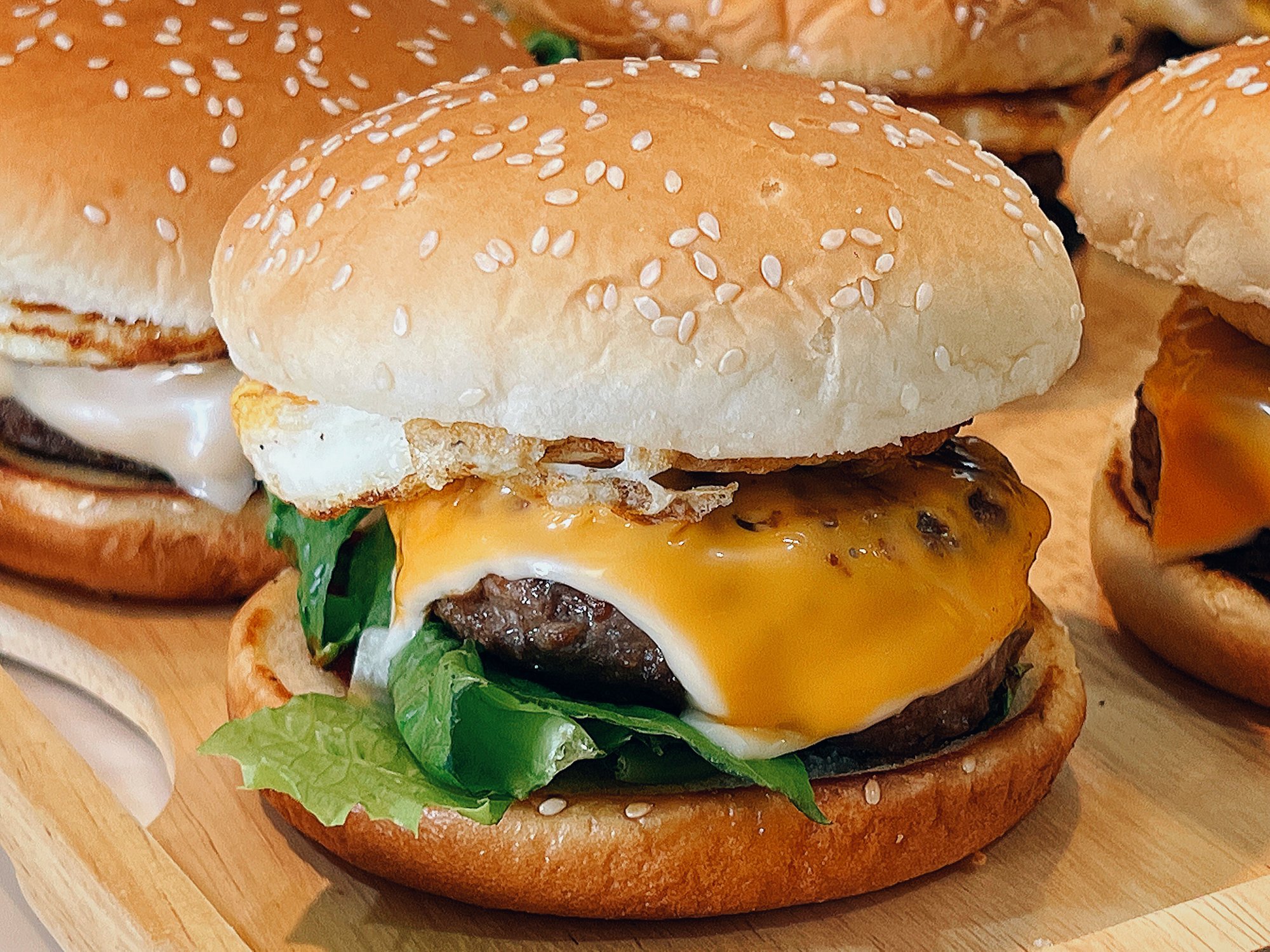 A close-up of a hamburger