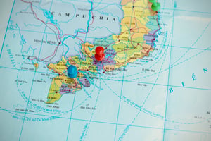 Blue and Red Pushpin on Vietnam Map