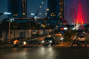Sudden evening rain in the city