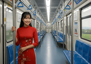 Vietnamese Ao Dai on Metro Train