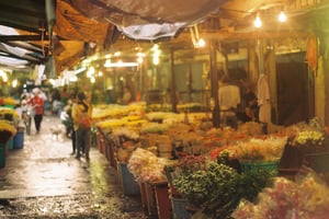 Những chậu hoa tươi trong chợ