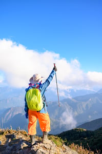 A victorious trekker on the mountain