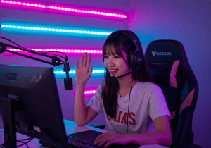 Cô gái vẫy tay chào người xem livestream
