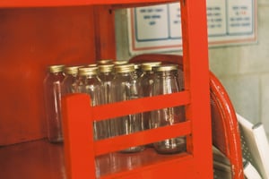 The empty bottles on the shelf