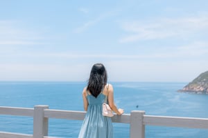 A blue girl looking afar