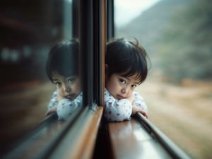 Cute kid sitting by the window