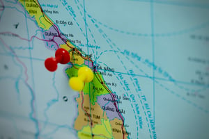 Red and Yellow Pushpin on Vietnam Map