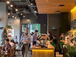 Inside a busy Starbucks Coffee