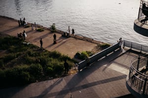 Many people on riverside