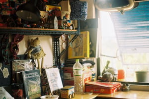 Cozy vintage room corner with retro collectibles